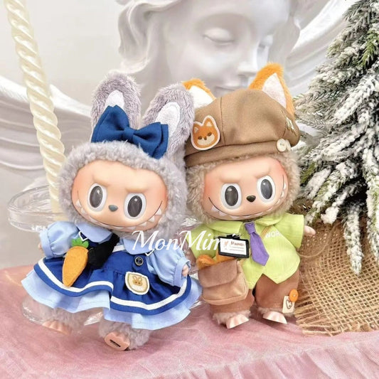 15-17cm The Monsters Labubu Judy the Bunny & Nick the Fox Couple Outfit Set -L023
