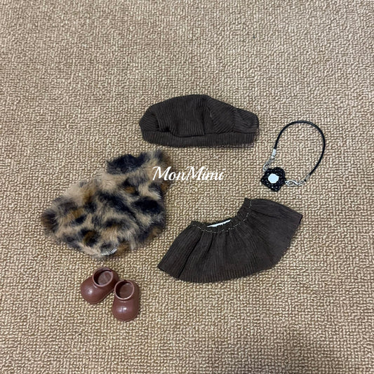 15–17cm The Monsters Labubu Winter Leopard Fur Doll Outfit – L032