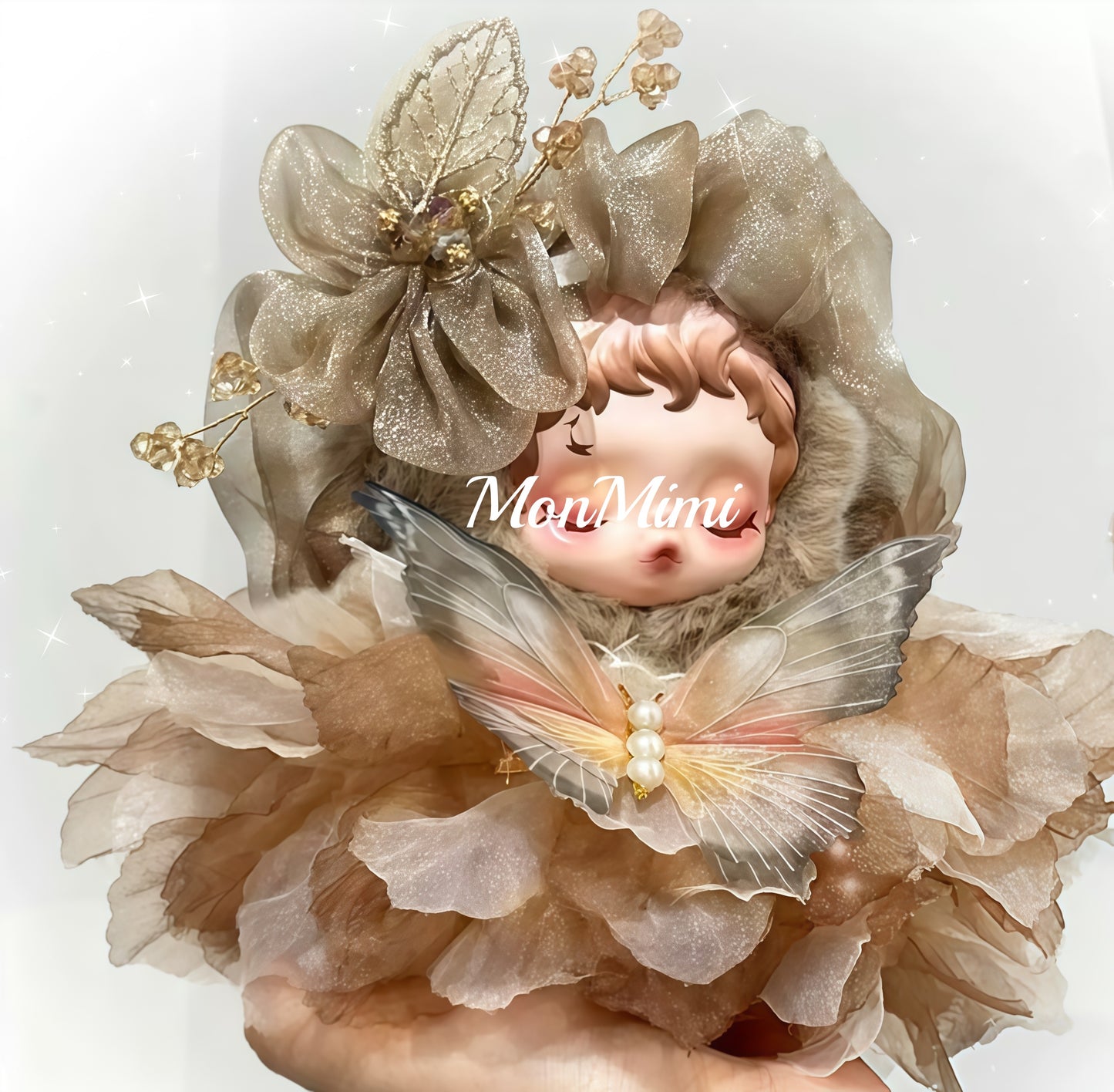 SKULLPANDA Doll Cloth Butterfly Gold Satin Petal Dress-SP005