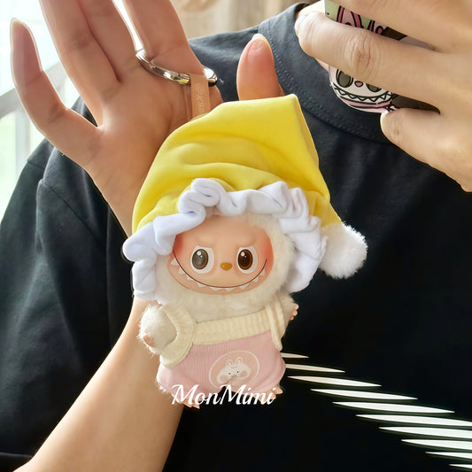 10cm The Mini Monsters Labubu Yellow Hat Pajama Doll Outfit Lm007