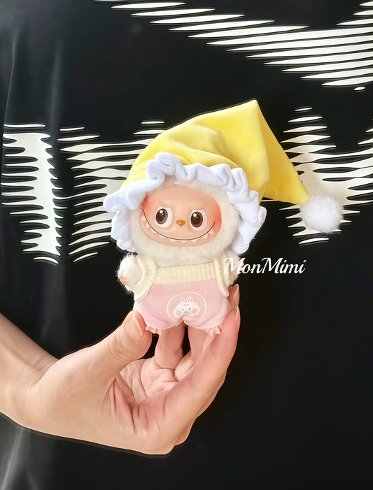 10cm The Mini Monsters Labubu Yellow Hat Pajama Doll Outfit Lm007
