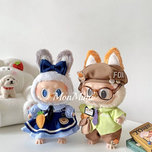 15-17cm The Monsters Labubu Judy the Bunny & Nick the Fox Couple Outfit Set -L023
