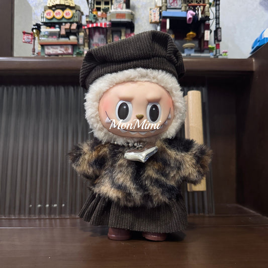 15–17cm The Monsters Labubu Winter Leopard Fur Doll Outfit – L032