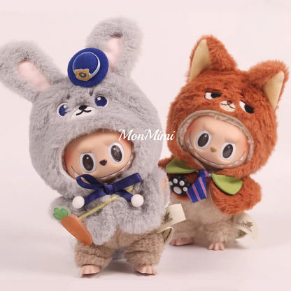 15–17cm The Monsters Labubu Judy & Nick Fox Bunny Plush Cape– L033