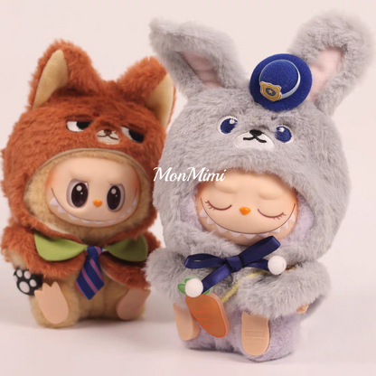 15–17cm The Monsters Labubu Judy & Nick Fox Bunny Plush Cape– L033