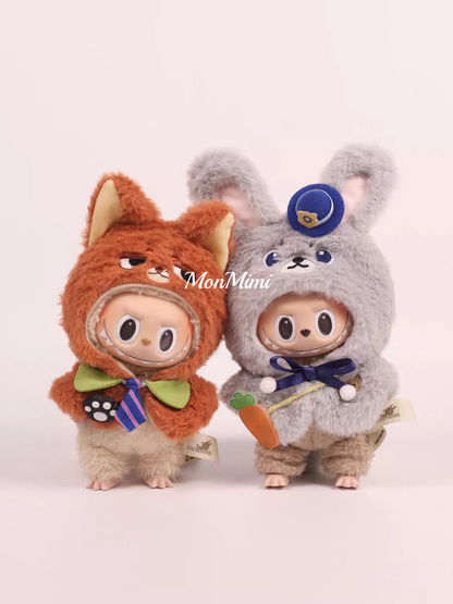 15–17cm The Monsters Labubu Judy & Nick Fox Bunny Plush Cape– L033