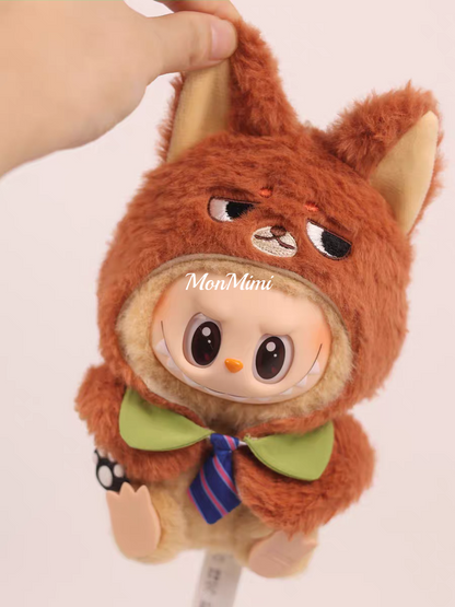 15–17cm The Monsters Labubu Judy & Nick Fox Bunny Plush Cape– L033