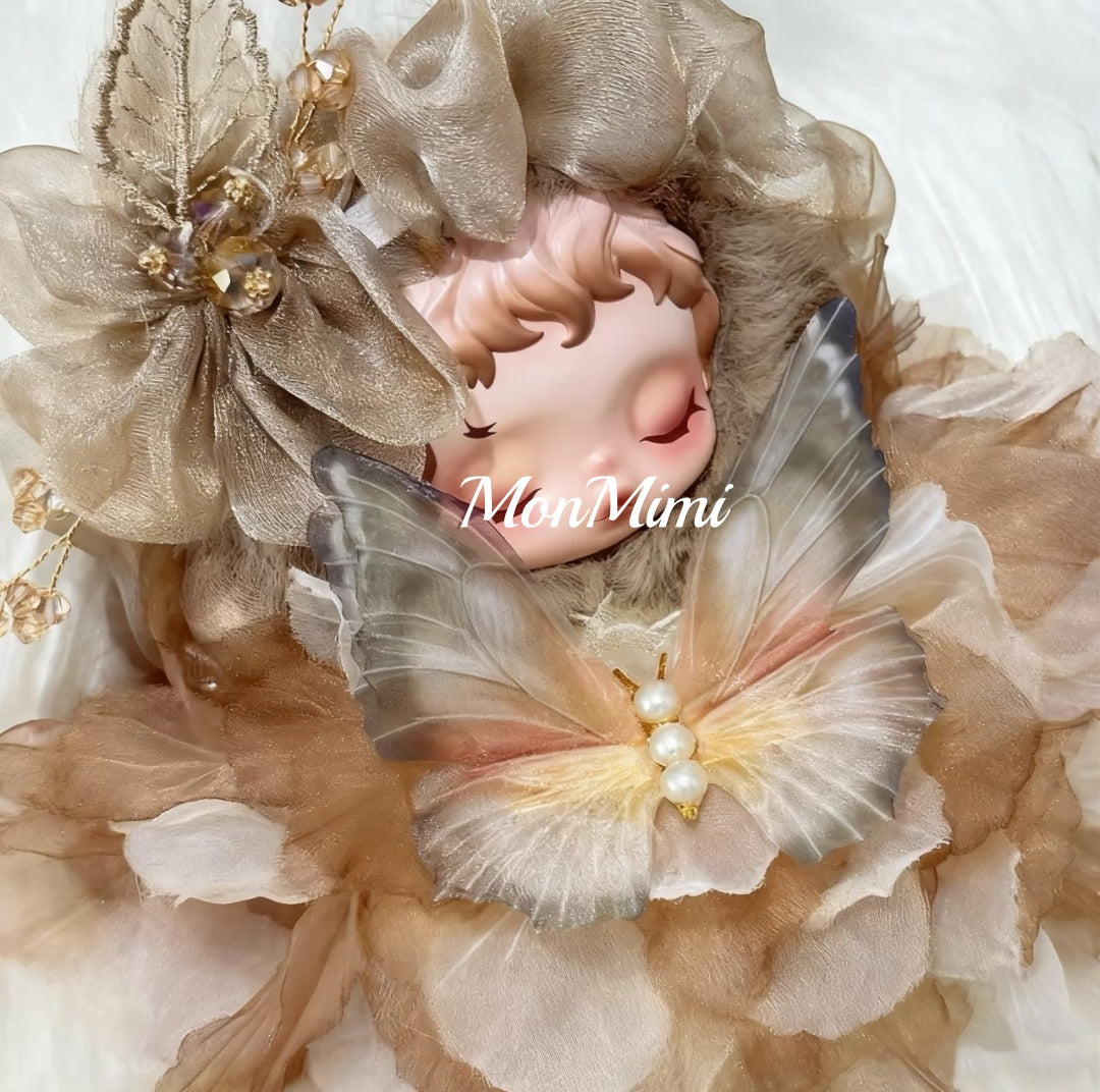 SKULLPANDA Doll Cloth Butterfly Gold Satin Petal Dress-SP005